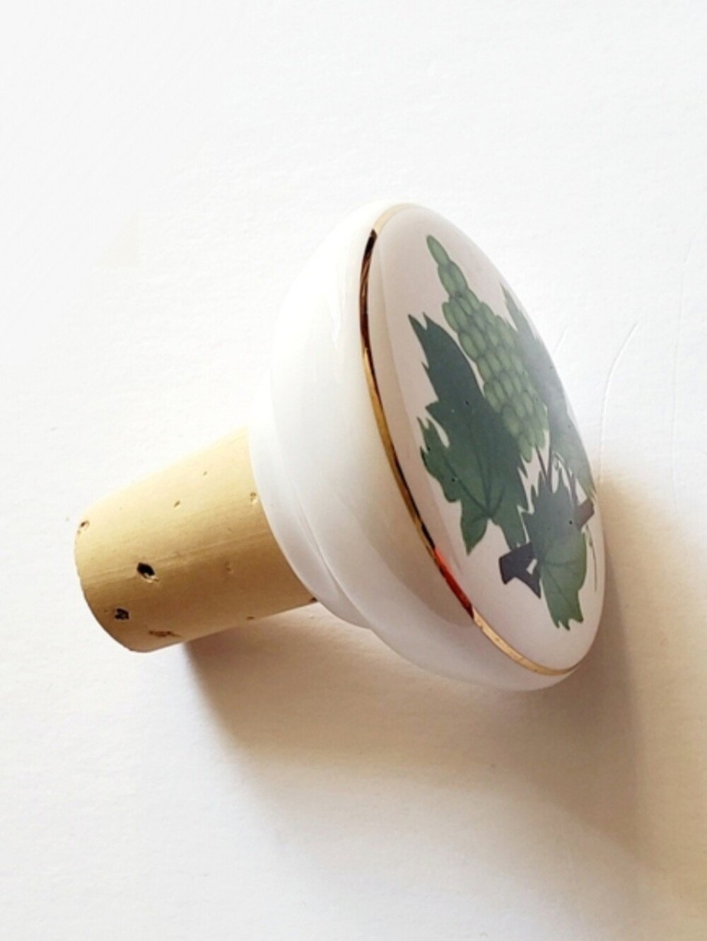 Ceramic with Cork Bottle Topper - Grape Leaves Design